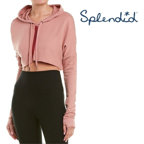 SPLENDID Rayon Blend Pink Crop Pullover Hoodie Activewear Yoga Fitness Street - Picture 1 of 14